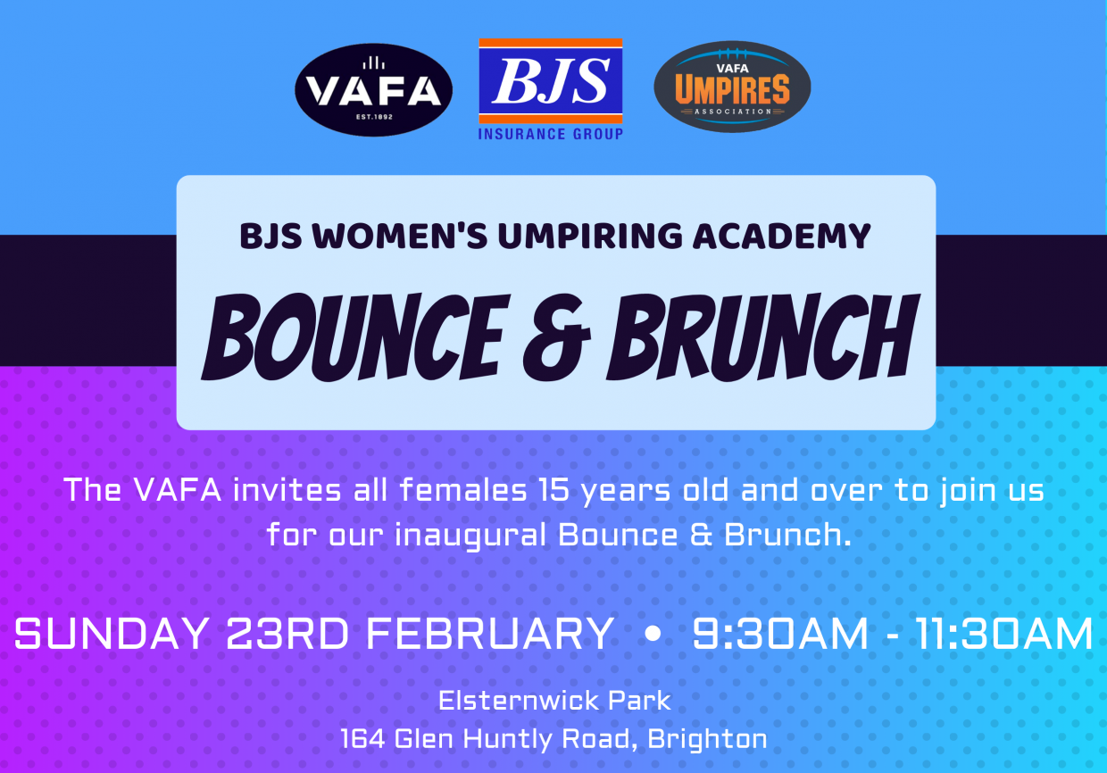 VAFA BJS Women’s Umpiring Academy presents ‘Bounce & Brunch’